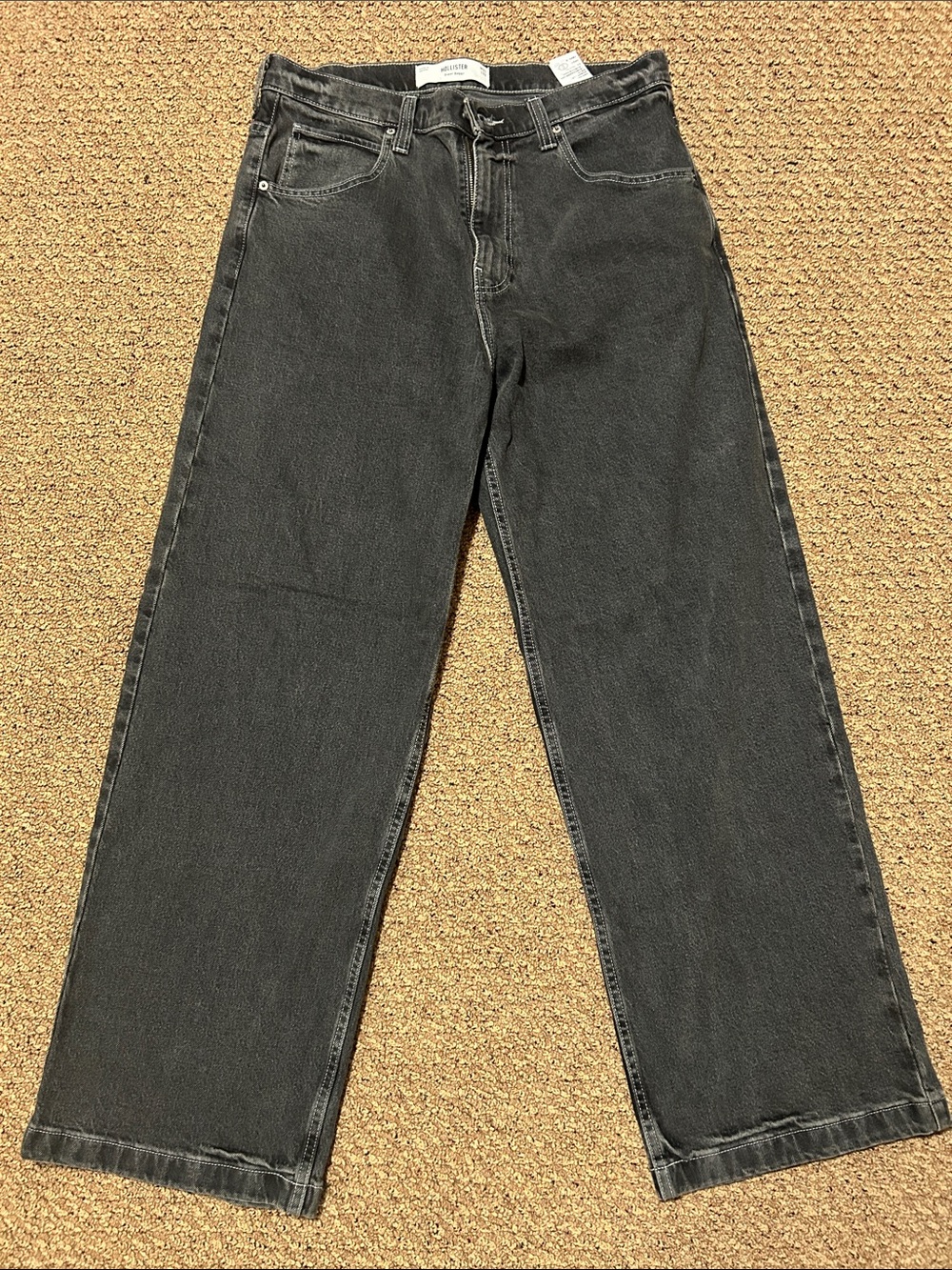 Hollister Men's Charcoal Super Baggy Jeans